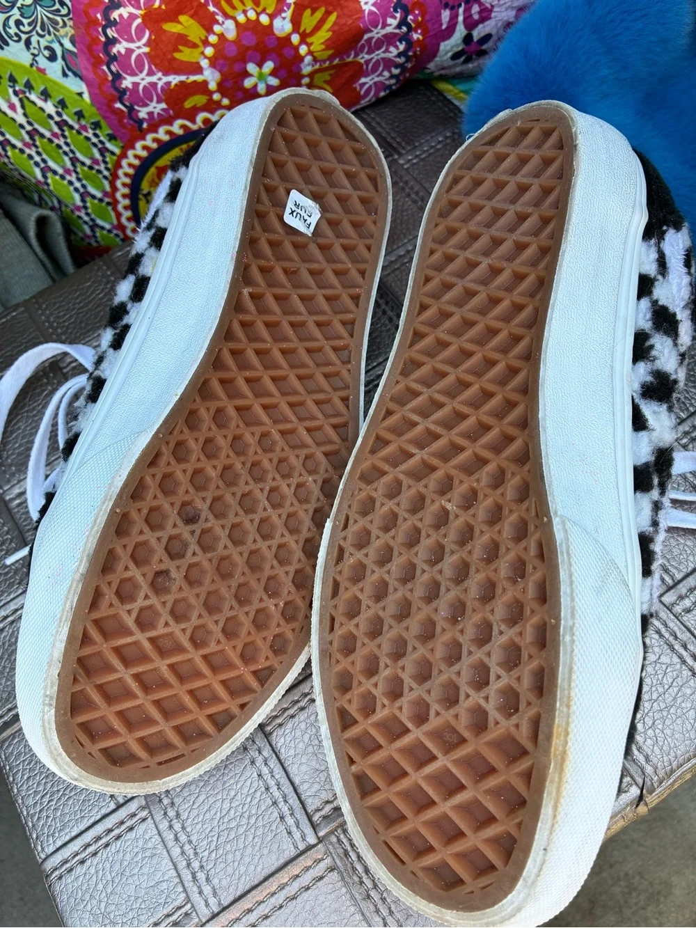 Fuzzy Black & White Checkerboard Lace-Up Sneakers